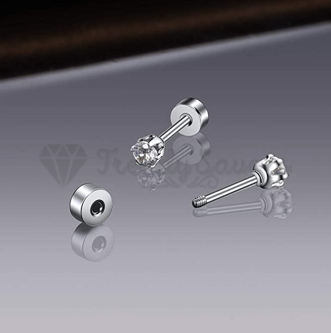 7MM Silver Clear Round Cubic Zirconia CZ Stud Earrings Fashion Women UK Jewelry