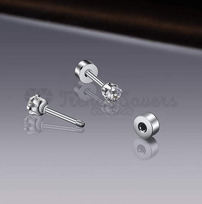 7MM Silver Clear Round Cubic Zirconia CZ Stud Earrings Fashion Women UK Jewelry