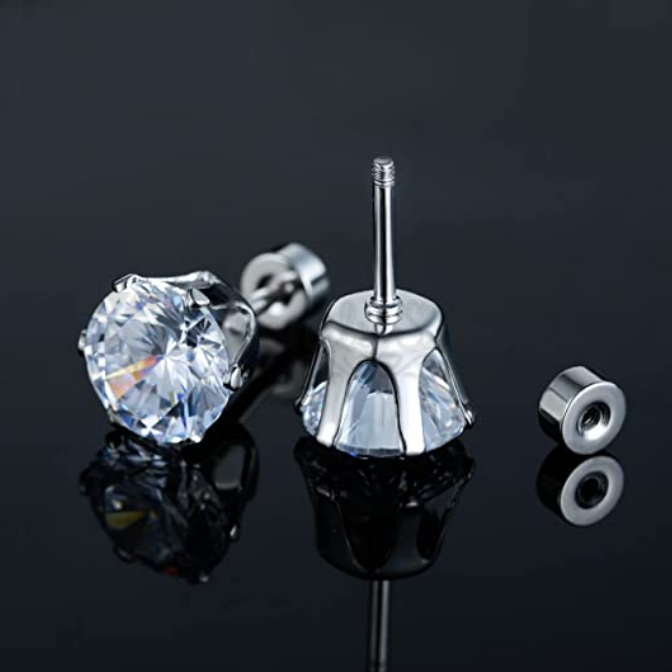 7MM Silver Clear Round Cubic Zirconia CZ Stud Earrings Fashion Women UK Jewelry