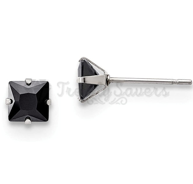 4MM Simple Black Polished Square Shaped CZ Stud Earrings Unisex Fashion Jewelry