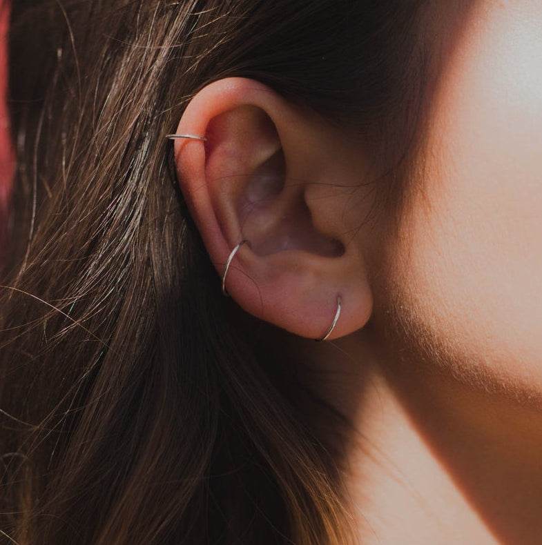 2Pcs Sterling Silver Nose Ring Hoop Cartilage Tiny Ear Rose Gold Lip Septum 6MM