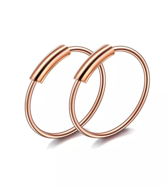 2X S925 Sterling Silver Lip Nose Rose Gold Cartilage Belly Ear Hoop Rings 10MM