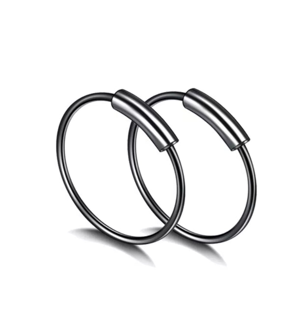2X Sterling Silver Tragus Hinged Hoop Black Cartilage Lip Ear Nose Rings 10MM