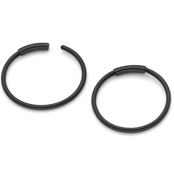 2X Sterling Silver Tragus Hinged Hoop Black Cartilage Lip Ear Nose Rings 10MM