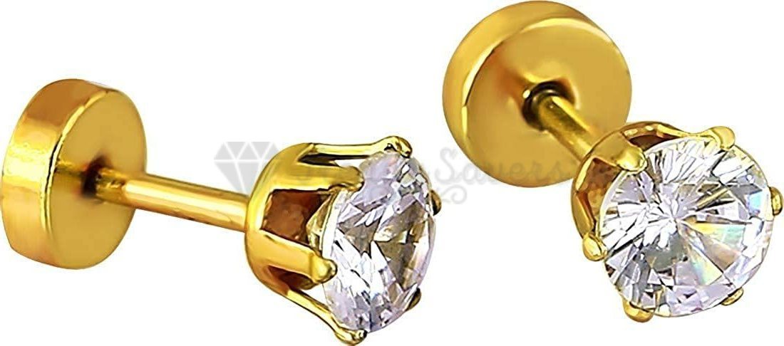 7MM Pair Elegant Gold Plated Cartilage Solitaire CZ Cubic Zirconia Stud Earrings