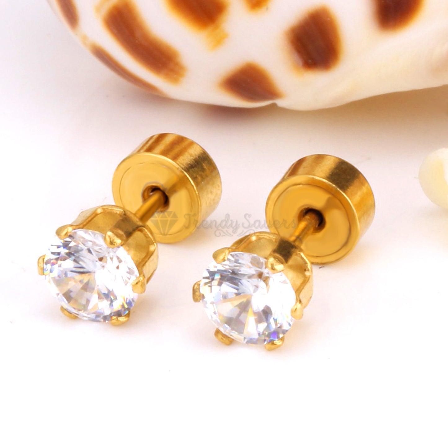 7MM Pair Elegant Gold Plated Cartilage Solitaire CZ Cubic Zirconia Stud Earrings