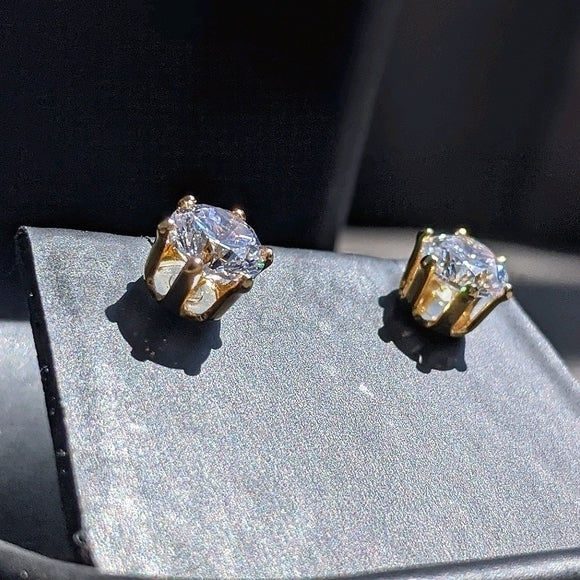 7MM Pair Elegant Gold Plated Cartilage Solitaire CZ Cubic Zirconia Stud Earrings