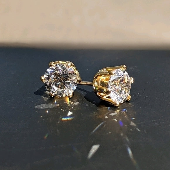 7MM Pair Elegant Gold Plated Cartilage Solitaire CZ Cubic Zirconia Stud Earrings