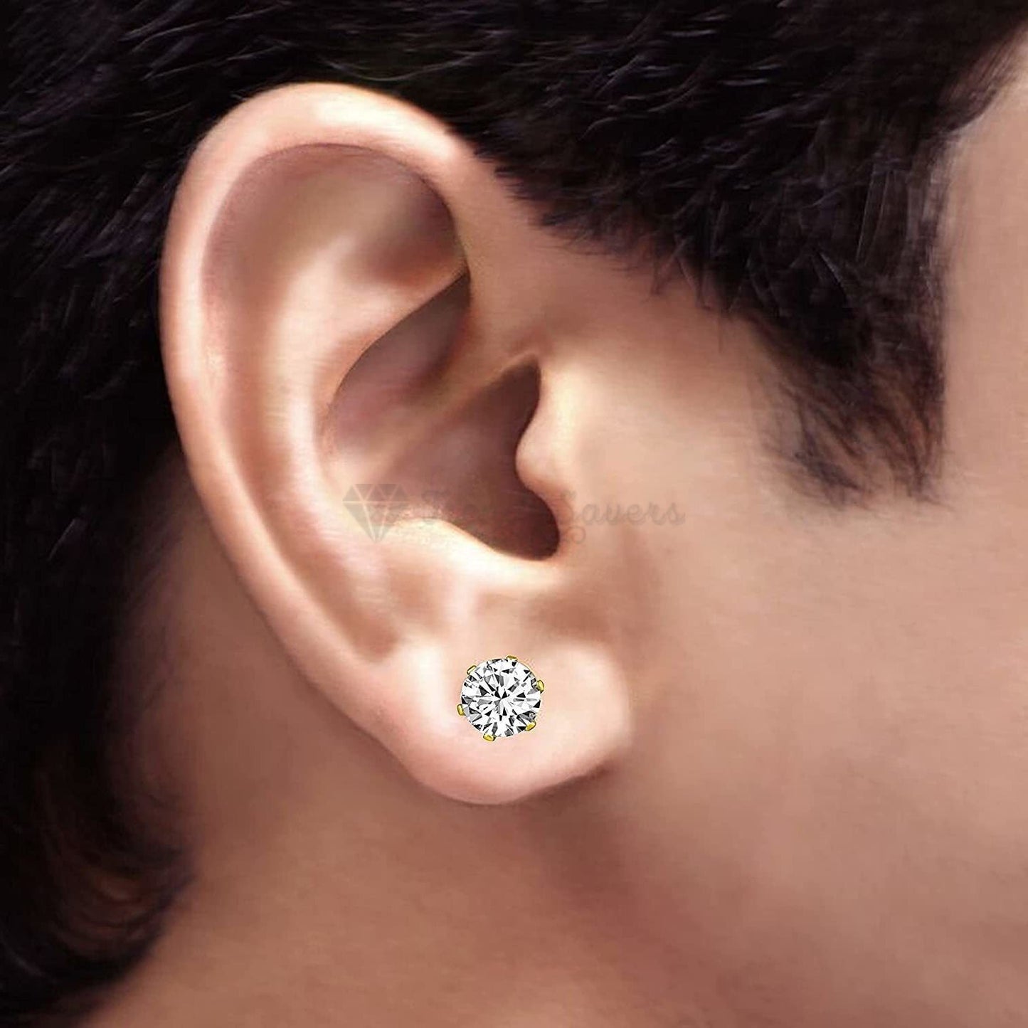 7MM Pair Elegant Gold Plated Cartilage Solitaire CZ Cubic Zirconia Stud Earrings