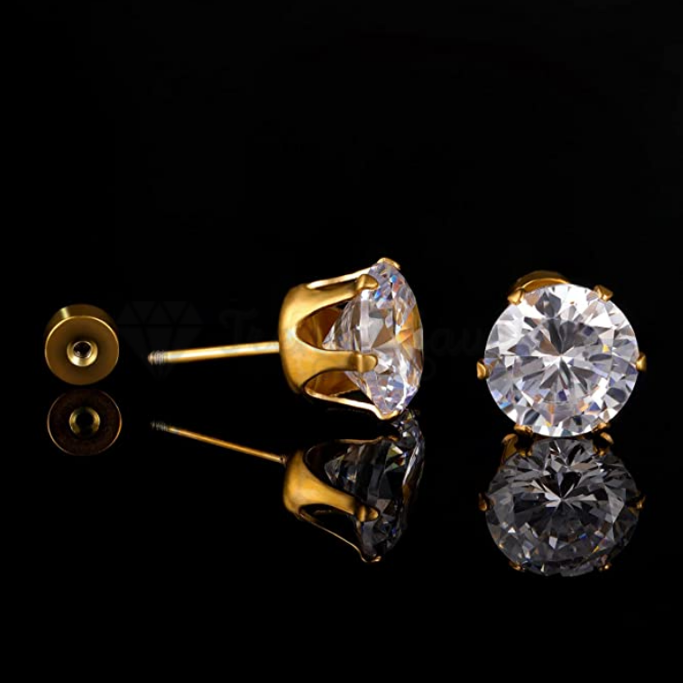 7MM Pair Elegant Gold Plated Cartilage Solitaire CZ Cubic Zirconia Stud Earrings