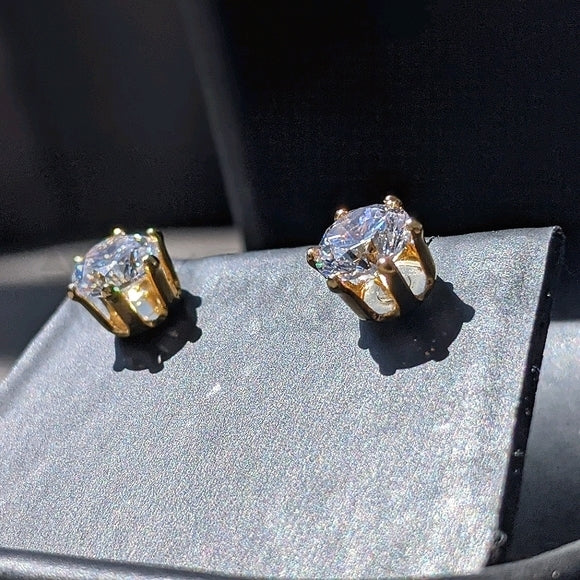 7MM Pair Elegant Gold Plated Cartilage Solitaire CZ Cubic Zirconia Stud Earrings