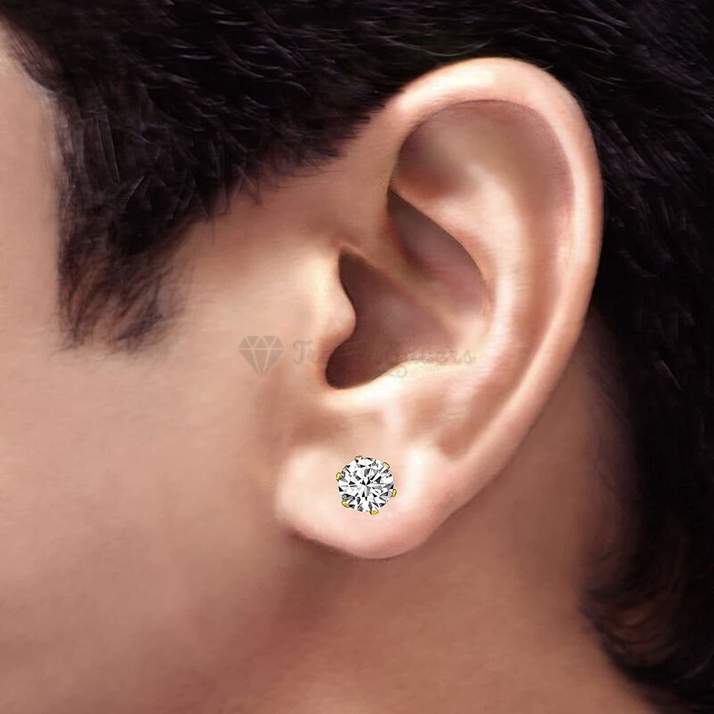 7MM Pair Elegant Gold Plated Cartilage Solitaire CZ Cubic Zirconia Stud Earrings