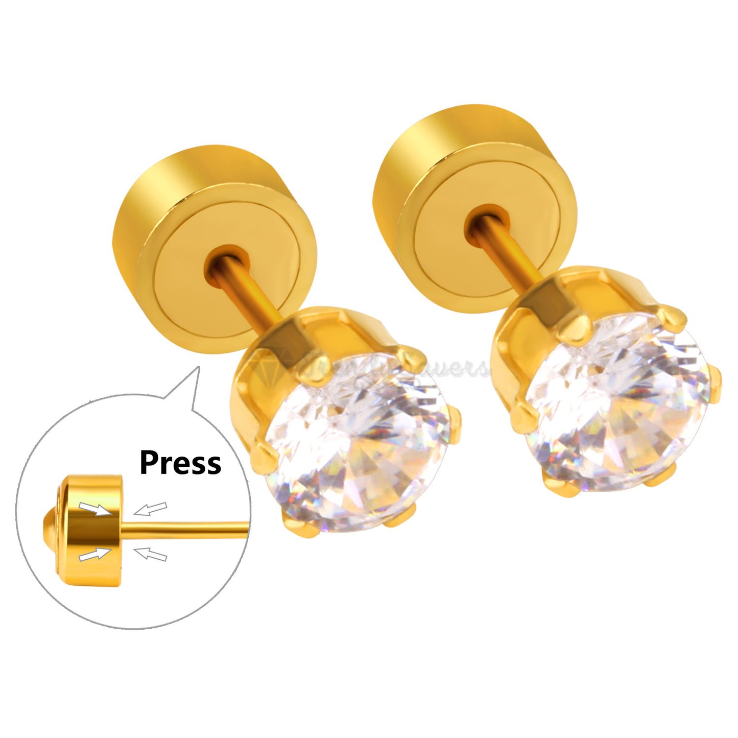 7MM Pair Elegant Gold Plated Cartilage Solitaire CZ Cubic Zirconia Stud Earrings