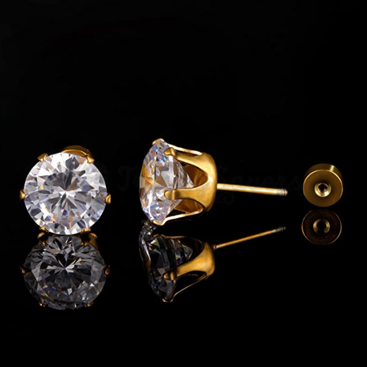 7MM Pair Elegant Gold Plated Cartilage Solitaire CZ Cubic Zirconia Stud Earrings