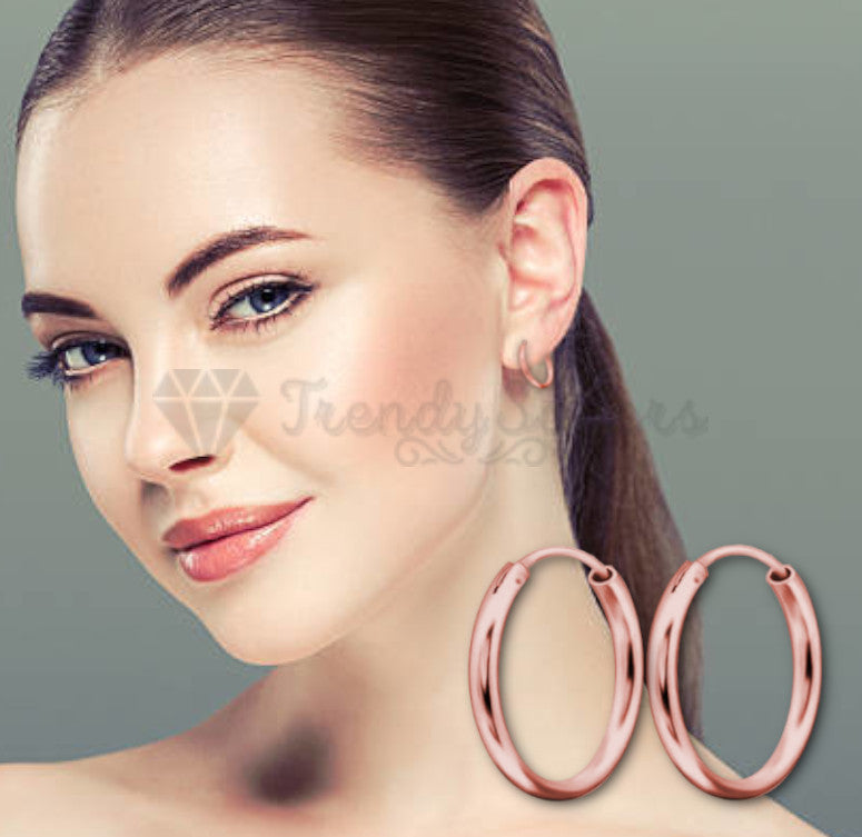20MM Hypoallergenic Round Hollow Hoops Ear Studs Earrings 18ct Rose Gold Plated
