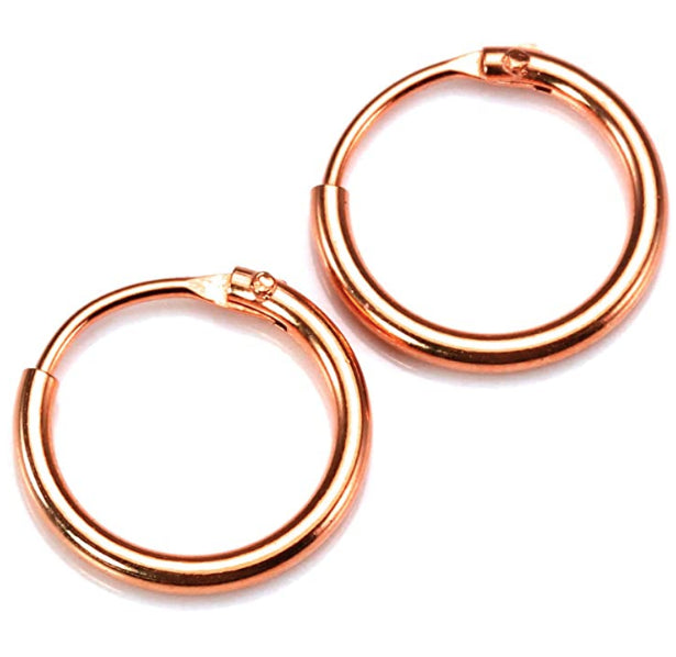 20MM Hypoallergenic Round Hollow Hoops Ear Studs Earrings 18ct Rose Gold Plated