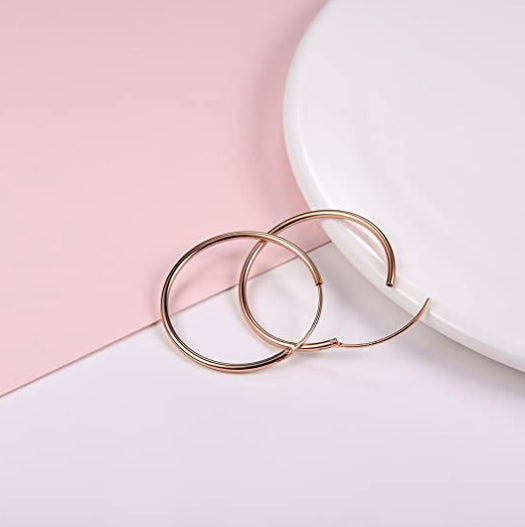 30MM Hypoallergenic Endless 2MM Thick Hoop Pierced Earrings 18K Rose Gold Plated