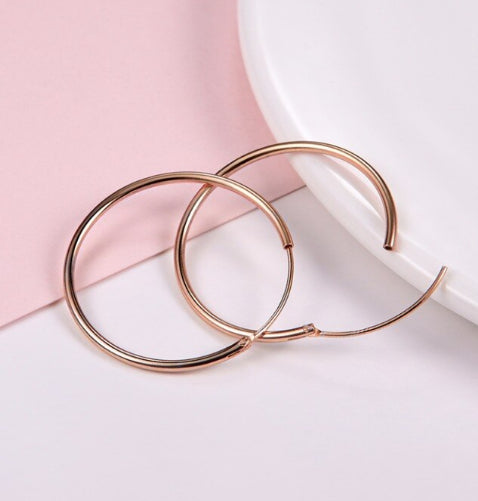 30MM Hypoallergenic Endless 2MM Thick Hoop Pierced Earrings 18K Rose Gold Plated