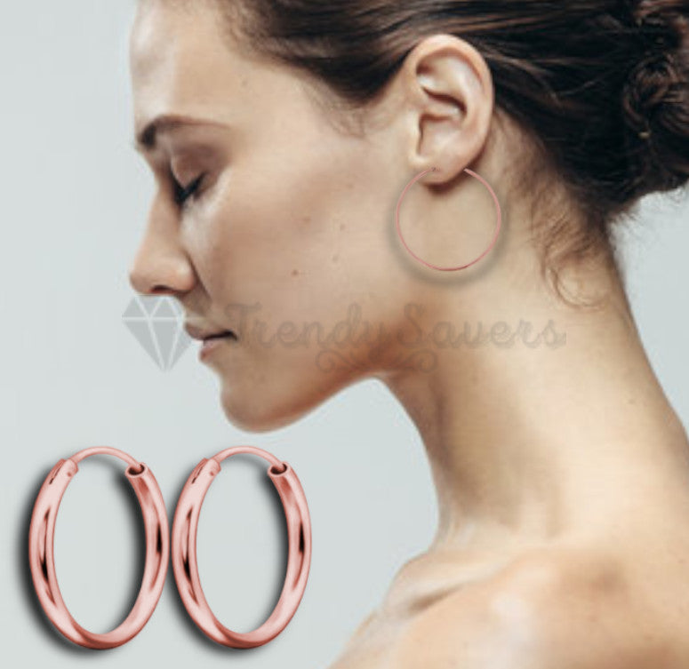 Big 50MM Hypoallergenic Cartilage Endless Ear Hoop Earrings 18K Rose Gold Plated