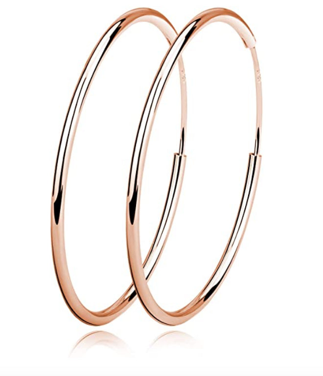 Large 18K Rose Gold Plated 60MM Hypoallergenic Smooth Plain Hoop Sleeper Earrings