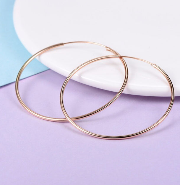 Large 18K Rose Gold Plated 60MM Hypoallergenic Smooth Plain Hoop Sleeper Earrings