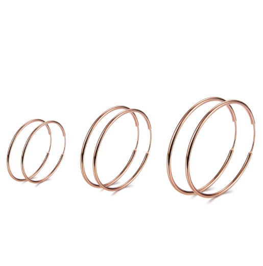 Small 15MM Classic 18K Rose Gold Plated Cartilage Endless Hoop Women Earrings