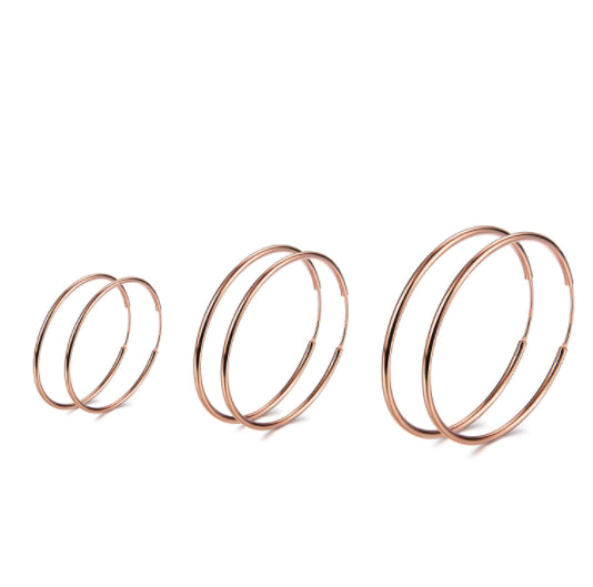 Small 15MM Classic 18K Rose Gold Plated Cartilage Endless Hoop Women Earrings
