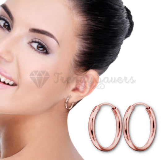 Small 15MM Classic 18K Rose Gold Plated Cartilage Endless Hoop Women Earrings