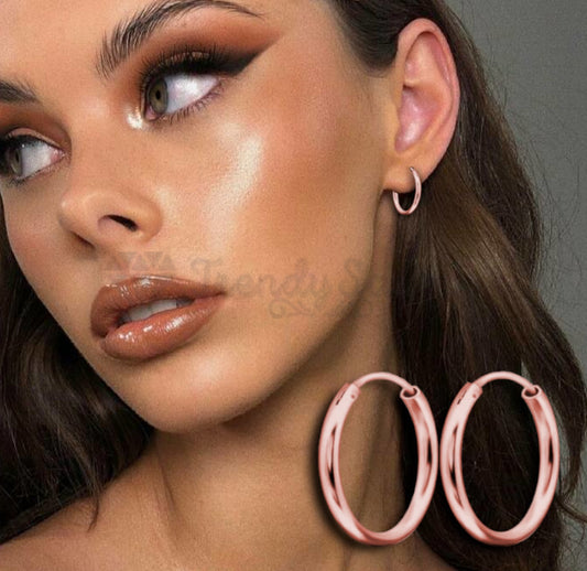 25MM Medium Thick 18K Rose Gold Plated Cartilage Fine Post Loop Hoop Earrings