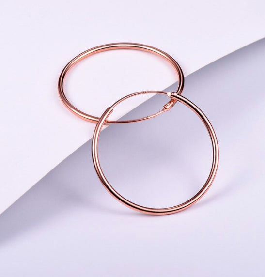 18K Rose Gold Plated Hypoallergenic 35MM Endless Loop Post Hoop Sleeper Earrings