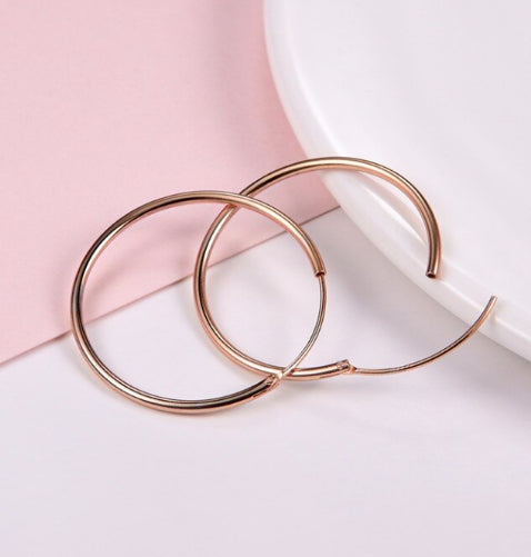 18K Rose Gold Plated Hypoallergenic 35MM Endless Loop Post Hoop Sleeper Earrings