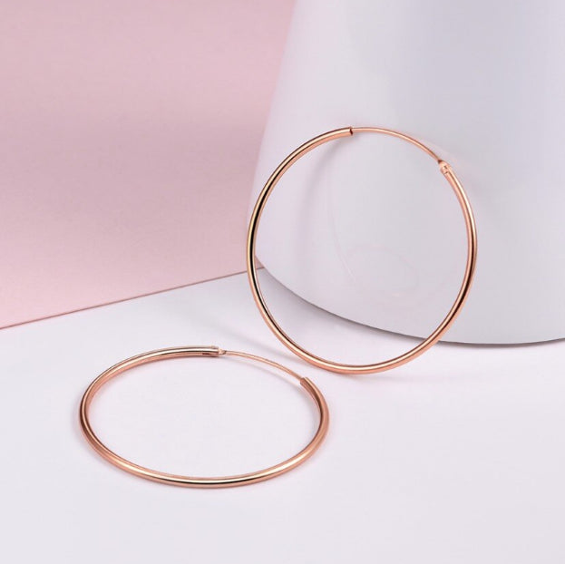 18K Rose Gold Plated Hypoallergenic 35MM Endless Loop Post Hoop Sleeper Earrings