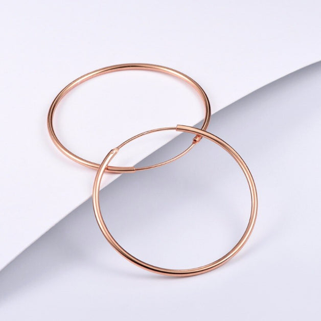 18K Rose Gold Plated Hypoallergenic 35MM Endless Loop Post Hoop Sleeper Earrings