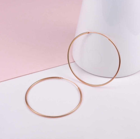 18K Rose Gold Plated Endless Loop Hollow Ear Hoops Earrings 45MM Hypoallergenic