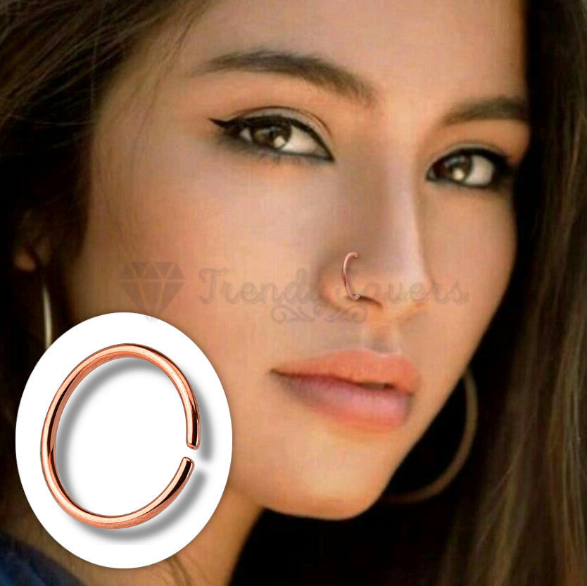 8MM Round Seamless Rose Gold Plated Surgical Steel Nose Ring Lip Ear Septum Hoop