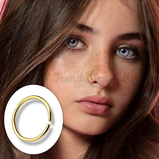 8MM Hypoallergenic Fake Septum Ring Gold Nose Hoop Lip Ear Piercing Clip On 1pc