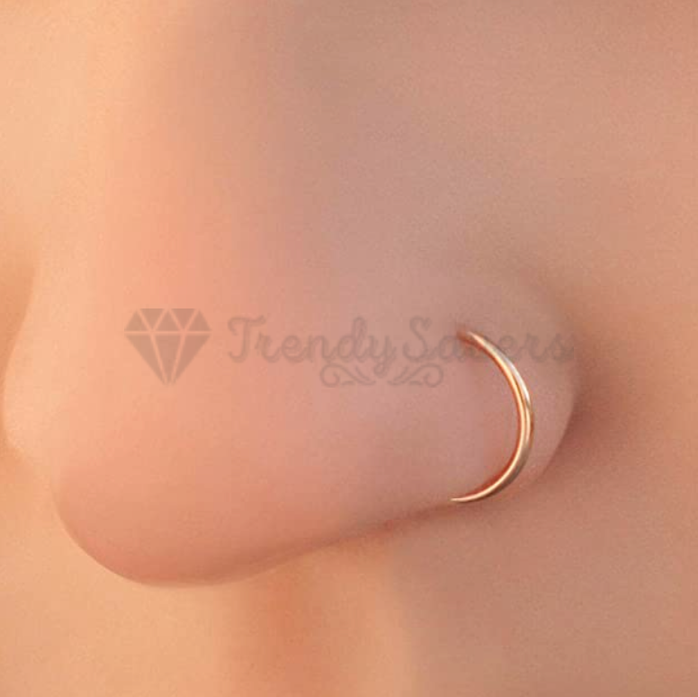 1pc Surgical Steel Seamless Round Clip On Nose Ring Lip Ear Piercing Gold 10MM