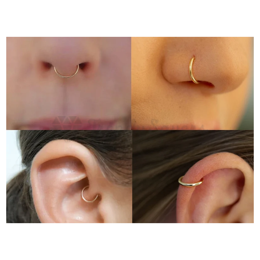 1pc Surgical Steel Seamless Round Clip On Nose Ring Lip Ear Piercing Gold 10MM