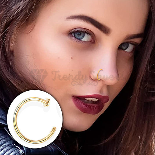Men Women 10MM Gold Nose Ring Helix Hoop Cartilage Tragus Piercing Bone End Stud