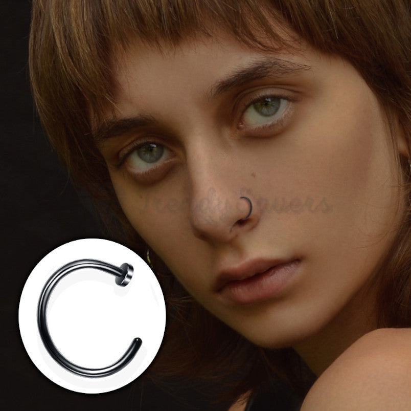 6MM Small Body Piercing Black Clip On Bone End Nose Ring Hoop Lip Ear Stud 1pc