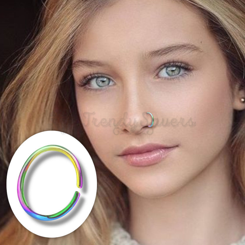 1pc Multi Colour Rainbow Round Septum Nose Ring Hoop Body Piercing Jewelry 8MM