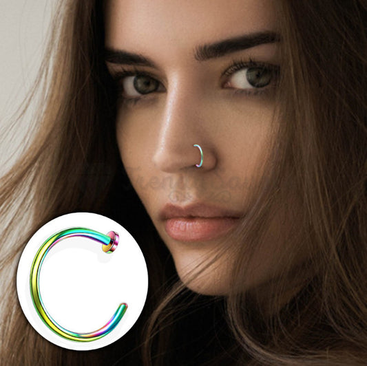 1pc Surgical Steel Nose Ring Ear Helix Tragus C Shape Stud Piercing Rainbow 6MM