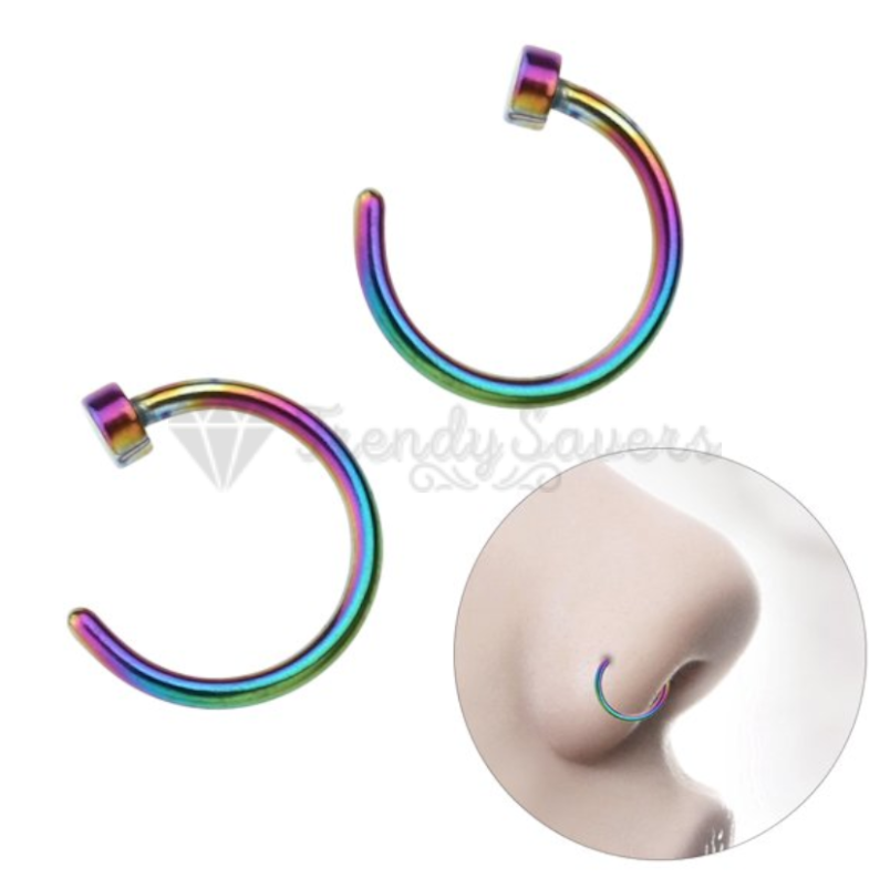 1pc Surgical Steel Nose Ring Ear Helix Tragus C Shape Stud Piercing Rainbow 6MM