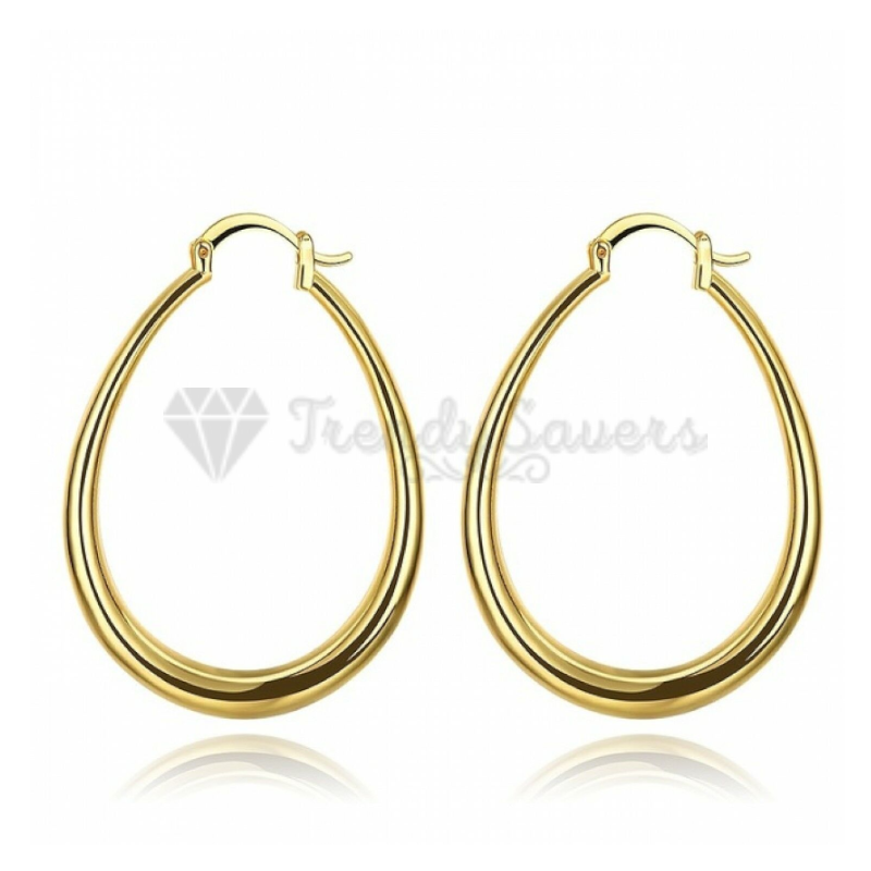 Minimalist Large Hollow Hinged Creole Hoop Gold Filled Oval Dangle Drop Earrings