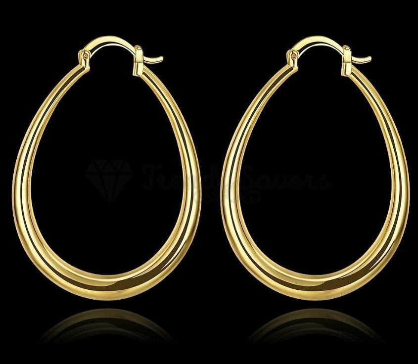 Minimalist Large Hollow Hinged Creole Hoop Gold Filled Oval Dangle Drop Earrings