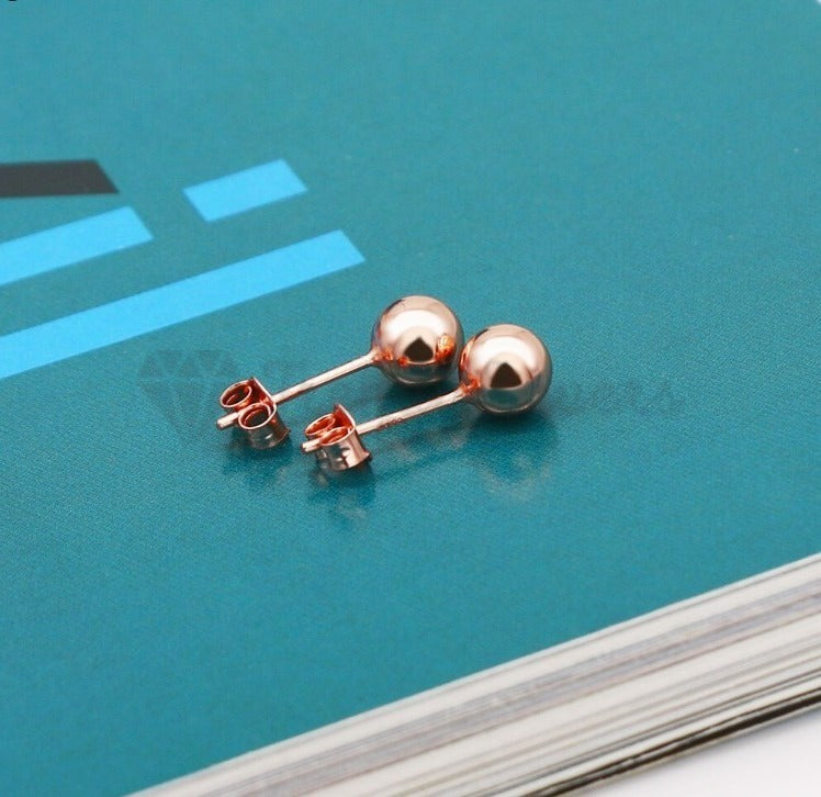 Big Round 7MM Ball Ear Studs 18ct Rose Gold Plated 925 Sterling Silver Earrings