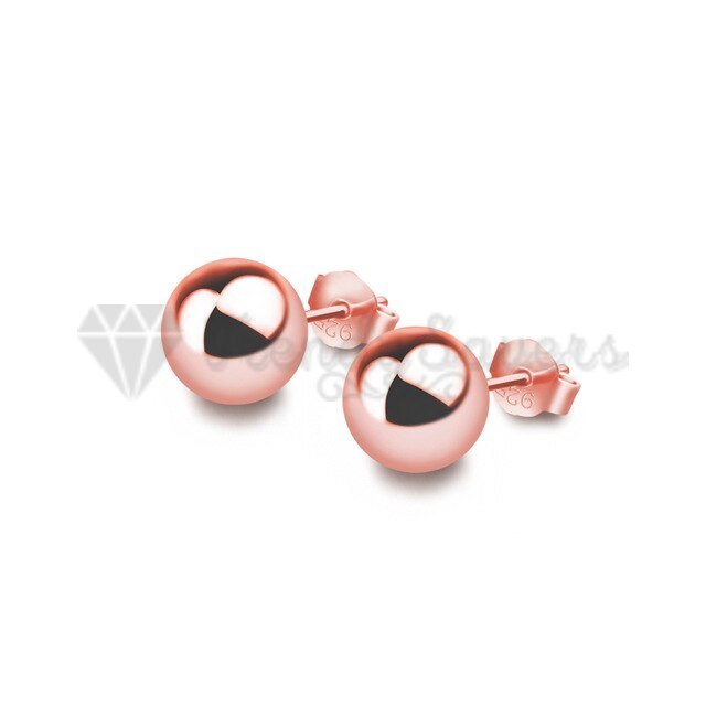 Big Round 7MM Ball Ear Studs 18ct Rose Gold Plated 925 Sterling Silver Earrings