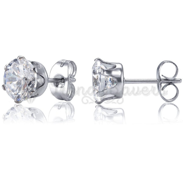 Women Men Hypoallergenic Round Zircon Crystal Silver Stud Fashion Earrings 9MM
