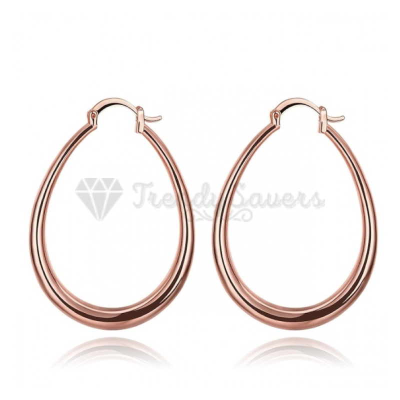 Women Hollow Hinged Oval Hoop Drop Earrings 925 Sterling Silver Filled Rose Gold