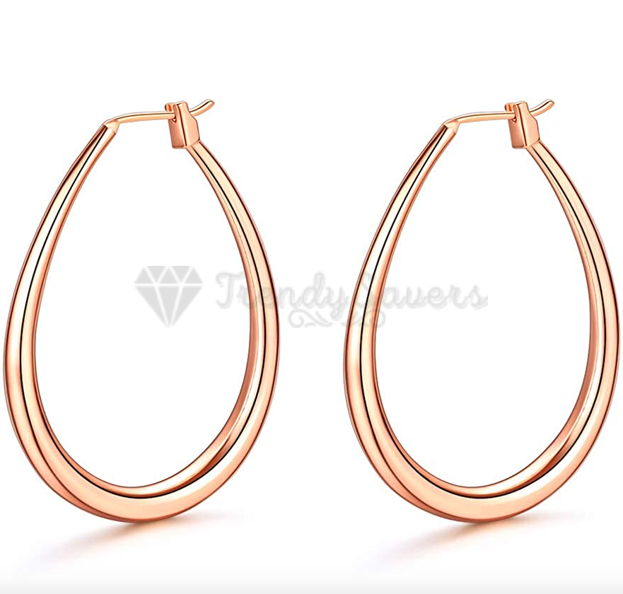 Women Hollow Hinged Oval Hoop Drop Earrings 925 Sterling Silver Filled Rose Gold